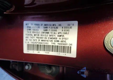 2016 Honda Accord Sport из США, поврежденный, VIN 1HGCR2F56GA232450